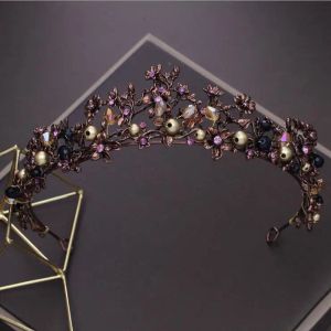 Jewelry KMVEXO Baroque Purple Crystal Beads Flower Tiaras Princess Queen Headband Pageant Crowns Bridal Wedding Hair Jewelry Accessories