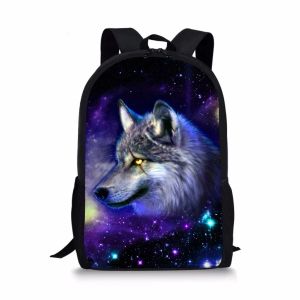 Bags 3D Wolf Space Printed School Backpack for Teens Boys Girls School Bags Women Men Travel Bag Elementary Students Kids 16 Inches