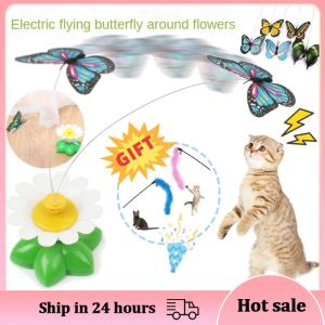 Leksaker automatisk elektrisk roterande kattleksakssimuleringsfjäril leksaker för katt automatiskt rep roligt katt stick husdjur produkt katt tillbehör