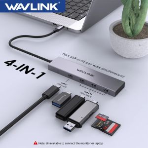 Hubs wavlink USB C Hub USB 3.2 Gen 2 Hub 10 Gbps com 4 portas de dados USBC Suporte de 87w Entrega de energia USB Splitter para MacBook Pro