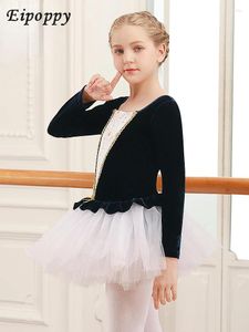 ステージウェアダンス服子供の長袖の女の子のバレエスカート秋と冬の金のベルベット濃厚な格好