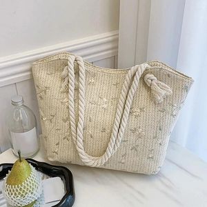 Drawstring Large Capacity Tote Grass Handbag Summer Shoulder Bag Hollow Women's Shopping Straw Woven Beach