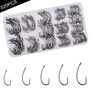 Accessoires 320pcs Barbless Carp Fishing Hooks Set Non Barb Curve Shank Fishhook für Haarköder Rigs Karpfenfischerei Tackle