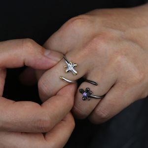 925 Sterling Silver Purple White Cz Sword Cross Ring Fashion Iced Out Two Tone Color Open Finger Rings Män Kvinnor Par smycken