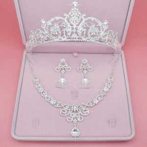 Necklaces Fashion Crystal Wedding Jewelry Sets Women Bride Rhinestone Tiara Crowns Earrings Necklace Bridal Jewelry Sets Dress Accessories