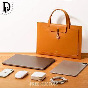 Anpassade initialer Envelope Laptop Bag Business Leather Student Tablet Computer Portable Waterproof Officiell portfölj handväska 240418