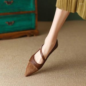 Повседневная обувь пружина ретро -цветовой пуговица Mary Jane Pointy Low Heel Cool красивая плоская туфли.