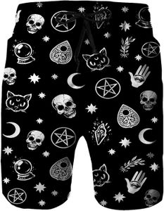 Gothic Moon Cat Skull Mens Quick Dry Swim Trunks with Mesh Lining Summer Surf Long Beach Pants Board Shorts Bathing Suits 240409