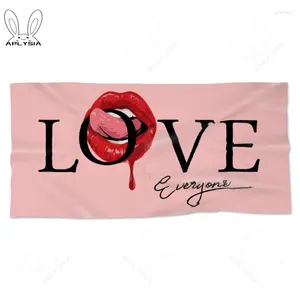 Handduk Retro Art Pink Red Mouth Beach Storlek Love Slogan med Lip Tongue Personlig design Badhanddukar för festgåvor