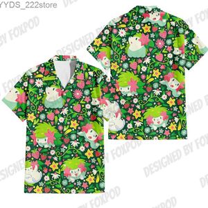 Mäns skjortor Summer Anime Style Pattern Printing Cartoon Animal Overized Haian Short Sleeved Mens Harajuku Clothing YQ240422