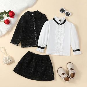 Clothing Sets 3-7Y Kids Girls Princess Skirt Baby Long Sleeve Coats Stand Collar Ruffle Shirts A-line Skirts Children Autumn Clothes