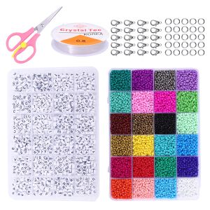 Strands Jewelry Making Kit Czech Crystal Glass Seed Beads Alphabet Letter Beads Lobster Clasps Beading Cord Box Set DIY Name Bracelets