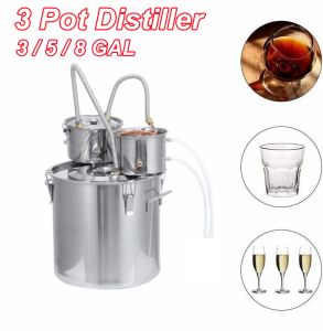 Maskiner 12/20L 3pot Distiller Vinbryggningsmaskin Alkohol Still rostfritt koppar DIY Hembryggning Vatten Vin Essential Oil Brewing Kit