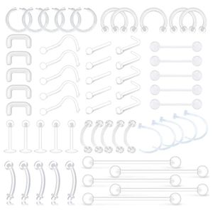 WKOUD Clear Piercing Retainers Septum Retainer Studs Flexible Lip Ear Nose Tongue Ring Nipplering Cartilage Rook Daith Horseshoe 240409