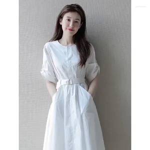 Festklänningar eleganta kvinnor White Maxi Long Dressummar 2024 French Temperament Fairy Pure Cotton Casual Dress