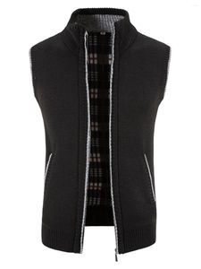 Herrtröjor 2024 Höststickad Cardigan Vest Overdimensionerad smal fitjacka Stående krage ärmlös tröja stickad kläder