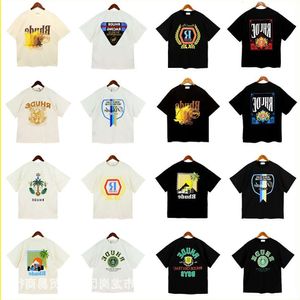 Summer Rhude Tshirt Rhude Collection Rice Ear Coconut Tree Letter Mönster Tryckt rund hals Kort ärm T-shirt Summer Trendy