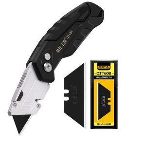 Blades Metal Folding Utility Knife, Quickchange Box Cutter with 3Piece SK2 Blades and Belt Clip, Convenient Razor Cutting Opener Tool