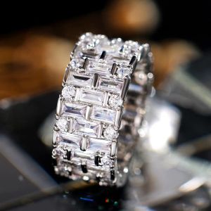 Bands Huitan Luxury Silver Color Women Wedding Rings Geometric CZ Simple Stylish Female Accessories High Quality Statement Jewelry Hot