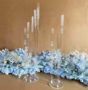 10 adet düğün mum tutucusu 118cm uzunluğunda centerpiece akrilik 5 kollar parti ve mariage dekorasyon mum tutucular için şamdan