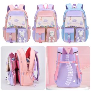 Bolsas Backpack de coelho fofo para meninas adolescentes estudantes do jardim de infância da princesa Bolsas de ombro de ombros Cartoon Kids Book Bag Presente de aniversário