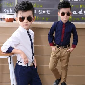 T-shirts Boys Blouses 2 To 10 Yrs Children's Clothing 2024 Spring Autumn Cotton Shirts Korean Style Outerwear Kids Necktie Jacket