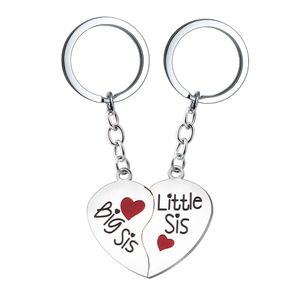 Big Sis Little Sister rostfritt stål Hjärtformad nyckelring Peach Heart Drop Oil Keychain Family Bästa vän gåva