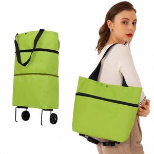 foldable Shop Trolley Bag With Wheels Large Reusable Cloth Hand Tote Bolsas Eco Fabric Supermarket Grocery Pull Cart Bag N91q#
