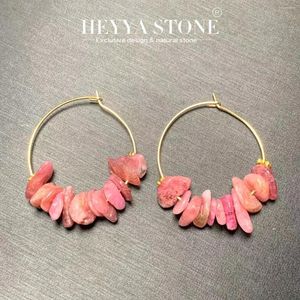 Hoop örhängen heyya sten naturlig rosa turmalin enkel klassisk rund cirkel ädelsten smycken handgjorda rostfritt stål
