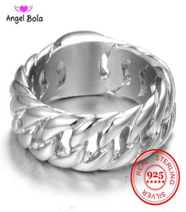 Finger Art Retro S925 Sterling Silver Buda Ring Punk Biker Jóias Anel de corrente ampla 7389649