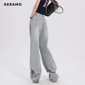 Kvinnors jeans avslappnade retro bred ben baggy denim byxor harajuku estetik hög midja lös 2024 vår solida modebyxor