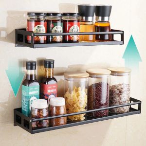 Racks Wall Mount Kitchen Organizer hyllor Spice Jar Storage Rack Säsställshållare Rostfritt stål Hylla Kök Tillbehör