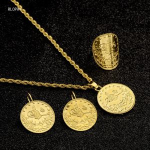 Halsband turkiska trendiga vridkedja halsband örhängen ring 3 stycke uppsättning för kvinnor smycken set ottoman brud smycken set plätering guld