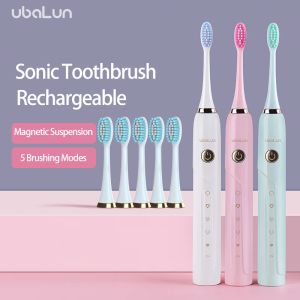 Heads UBALUN Electric Toothbrush Magnetic Suspension Sonic Toothbrush Rechargeable Ultrasonic Electric Tooth Brush 5 8 Attachments
