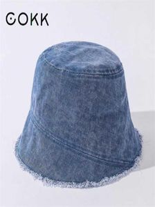 Washed Denim Cloth Bucket Hat Women Vintage Casual Tassel Brim Fisherman Cap Sunshade Sun Female Bob 2110132079522