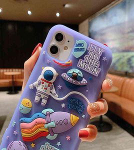 Netter Cartoon 3D Space Astronaut Hülle für iPhone 11 12 Pro Max Mini XS X XR 7 8 Plus SE 2020 Soft Silicon Dream Moon Telefonhüllen Y8067082