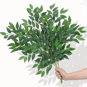 Dekorativa blommor italienska Ruscus Greenery Stems Artificial Green Leaf Garland Vine Hanging Spray for DIY Wedding Arch Bouquet Table Home