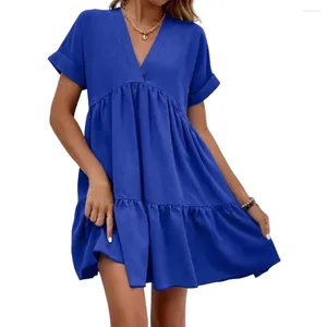 Vestidos de festa Mulheres casuais Mini vestido de manga curta 2024 Spring Summer Summer V LONE LONFO SOLIO BIG ROBE DE PLAGE DE PLAGE