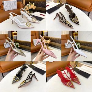 Summer Designer Heel New Rivet High-Heeled Shoes Dress Shoes Women Naken Color Patent Leather Shallow Mouth Pointed Toe Party 35-41