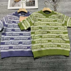 Early Spring New Niche Design Striped Letter Flower Pattern Perforated Short Sleeves