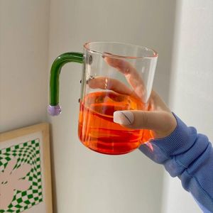 Wine Glasses 500ML Large-Capacity Borosilicate Glass Cup Iced Coffee Cold Drink Juice Drinkware Handmade Colorful Handle Tea