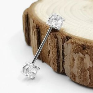 Biżuteria 1PCS 925 Sterling Srebrny Pierścień Nipple Przedni podwójny CZ BAR BARDEM 18G*14/16 mm przeszywający biżuteria do ciała