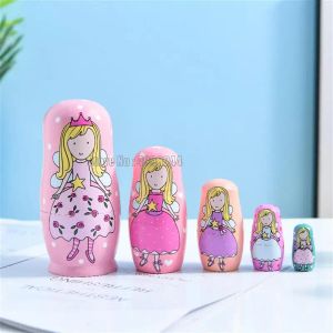 Dockor 5 lager Angel Girl Matryoshka Doll Trä snögubbe ryska häckande barn födelsedag juldag gåva leksak