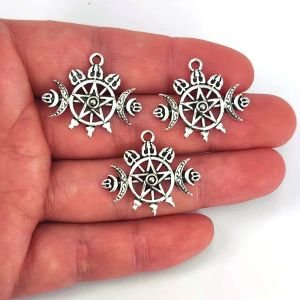 charms 50pcs triple crescent moon with pentagram seal sigil of spirit pagan jewelry wiccan gothic pendant charm DIY women Accessories