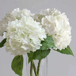 Flores de vegetação floral Faux Flores artificiais Toque real LATEX 21 polegadas Hidranias grandes para decoração de casamento de buquê de noiva 3pcs T240422