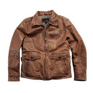 Men Brown Leather Motorcycle Jackets Genuine Leather Bomber Jacket Coat Outerwear Windbreakers Plus Size M-3XL 4XL