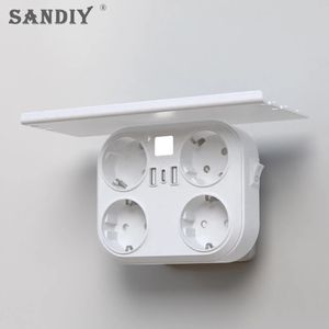 Sandiy Wall Conversion Socket 15A 220VビルトインEU Standard 4 Jack 2 USB 1 Type-C White Power Plug Adapter 240419