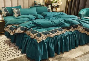 Vita sängkläder set täcker spetsar queen size -sängen med kudde fall lyxiga king size sängkläder set hem dekoration 738 R25085019