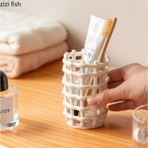 Kafalar El dokuması seramik diş fırçası tutucu diş macunu diş fırçası fincan banyo rafı bardaklar banyo malzemeleri organizatör