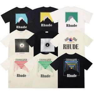 RH 디자이너 Mens Rhude 자수 T 셔츠 여름 남성 탑 레터 폴로 셔츠 여자 Tshirts 의류 짧은 슬리브 대형 플러스 크기 100%면 티 사이즈 S-XL